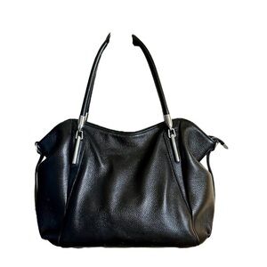HESHE,Black Casual, Leather Hobo Hand/Shoulder Bag With High Quality Silver Trim